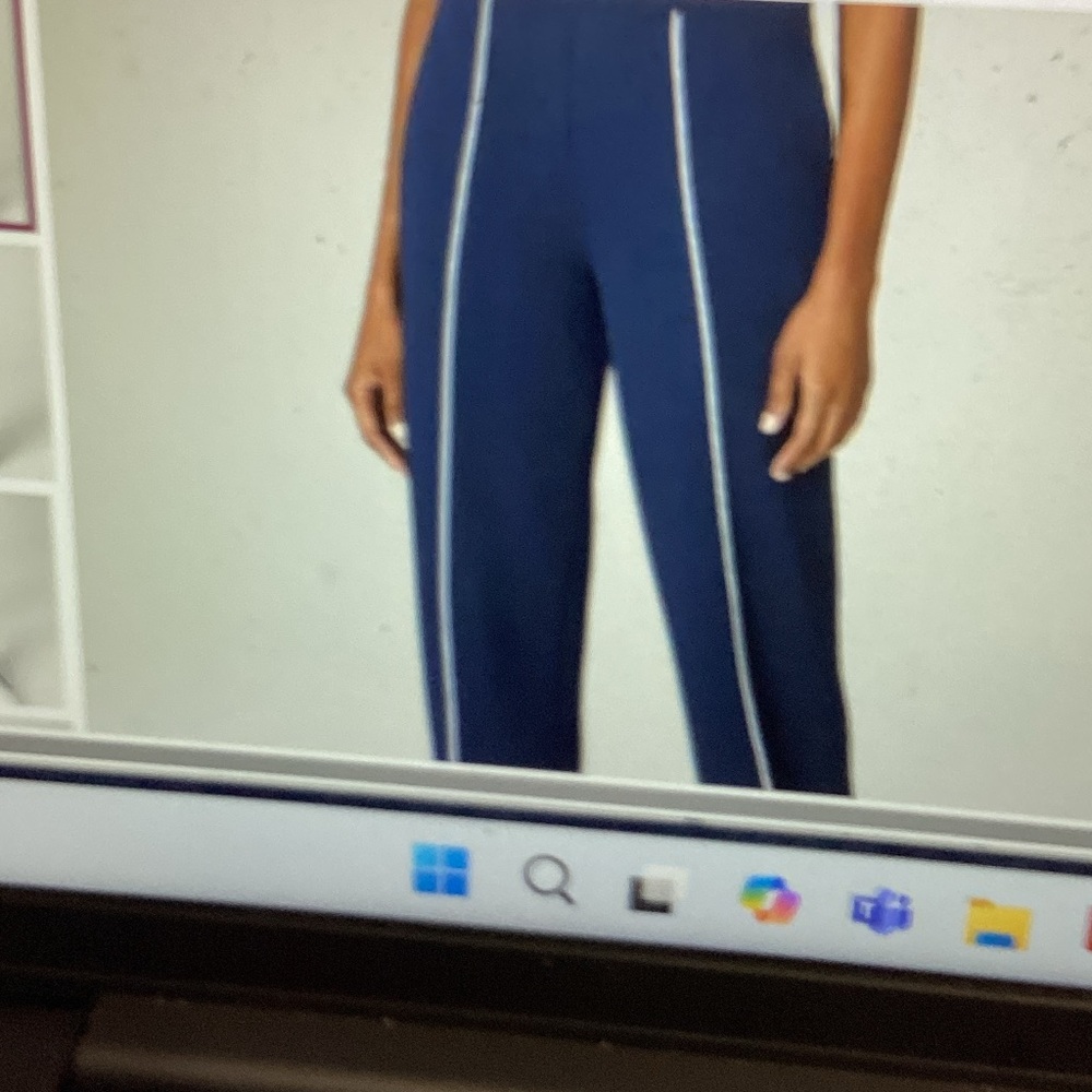 SPANX Dark Blue Women's Trousers with White Accents